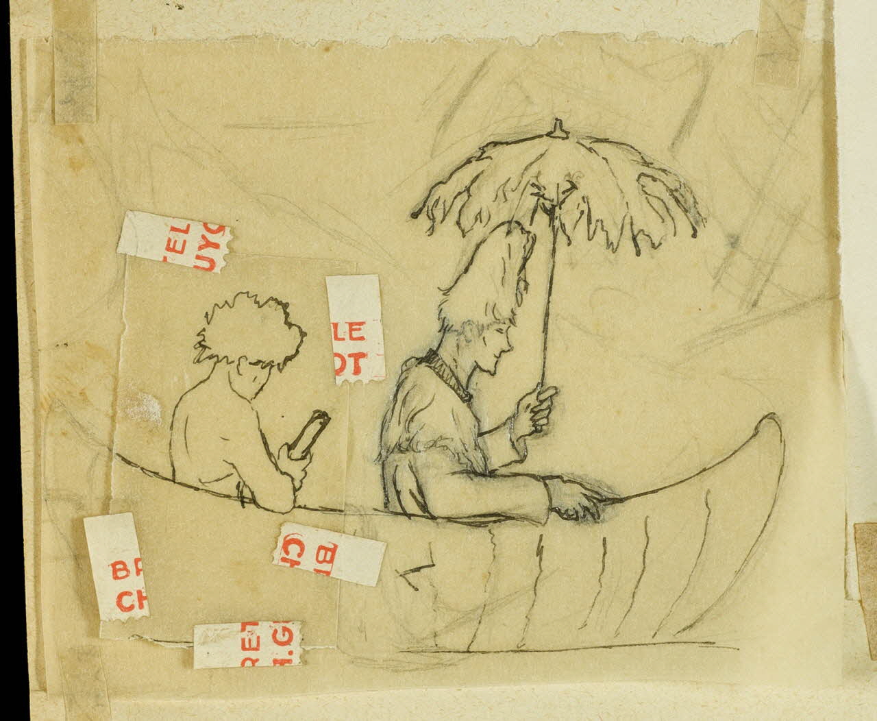 partie d'un ensemble de dessins Hommes dans une barque 1968.102.4955.56 Photo Mucem