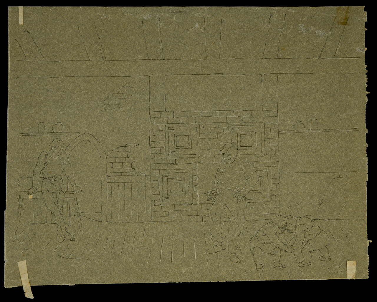 partie d'un ensemble de dessins Enfants jouant dans une cuisine 1968.102.4955.80 Photo Mucem