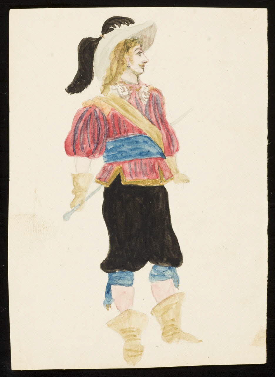 partie d'un ensemble de dessins Alexandre ...  dans le role du Mousquetaire  dans "les aventures de Mandrin" 1968.102.4961.2 Photo Mucem