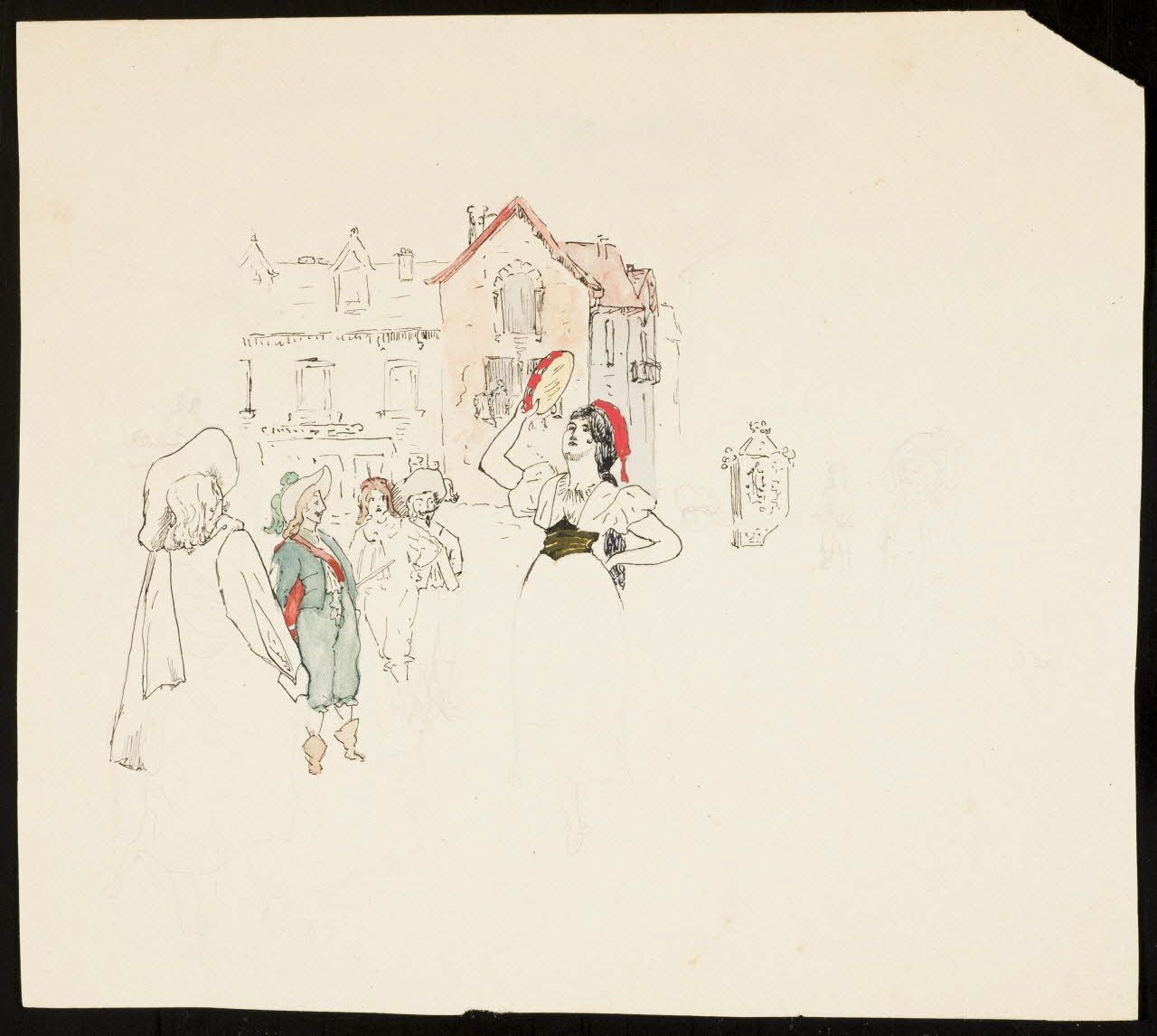 partie d'un ensemble de dessins Musicienne au centre d'une place 1968.102.4986 Photo Mucem