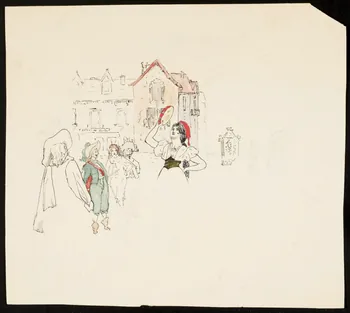 partie d'un ensemble de dessins Musicienne au centre d'une place 1968.102.4986  Photo Mucem