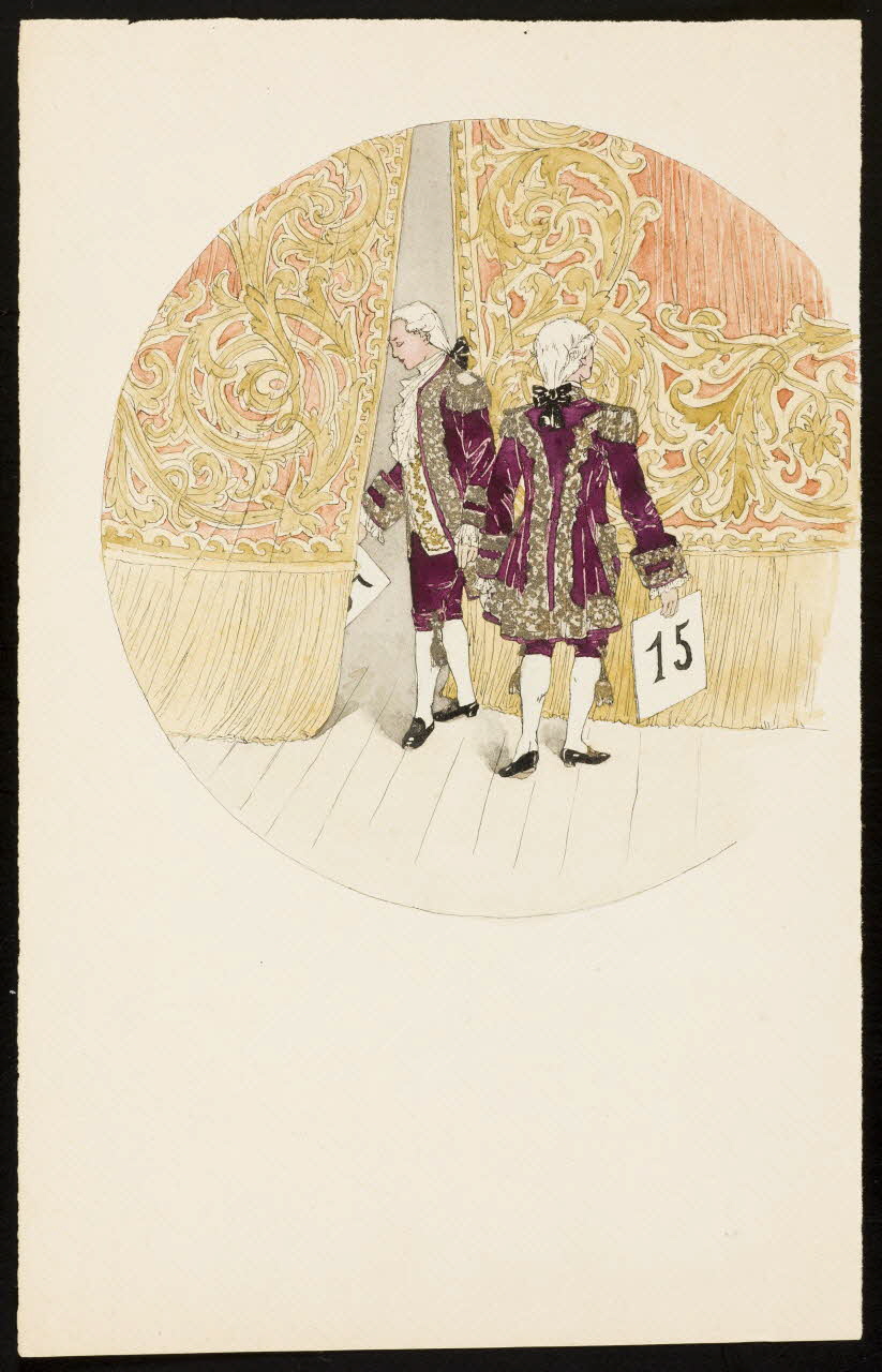 partie d'un ensemble de dessins Homme passant derrière les rideaux d'une scène de théâtre 1968.102.4987 Photo Mucem