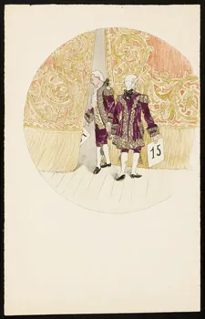 partie d'un ensemble de dessins Homme passant derrière les rideaux d'une scène de théâtre 1968.102.4987 Photo Mucem