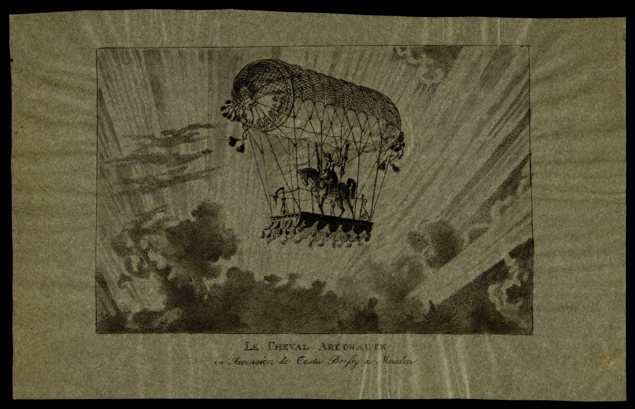 partie d'un ensemble de dessins LE CHEVAL AREONAUTE  ou Ascension de Testu Brifsy à Meudon 1968.102.4999.1 Photo Mucem