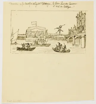 partie d'un ensemble de dessins Décoration du feu d'artifice et loge de l'Etat Major - Le sieur Furioso Danseur  n° 236 du catalogue 1968.102.5003 Photo Mucem