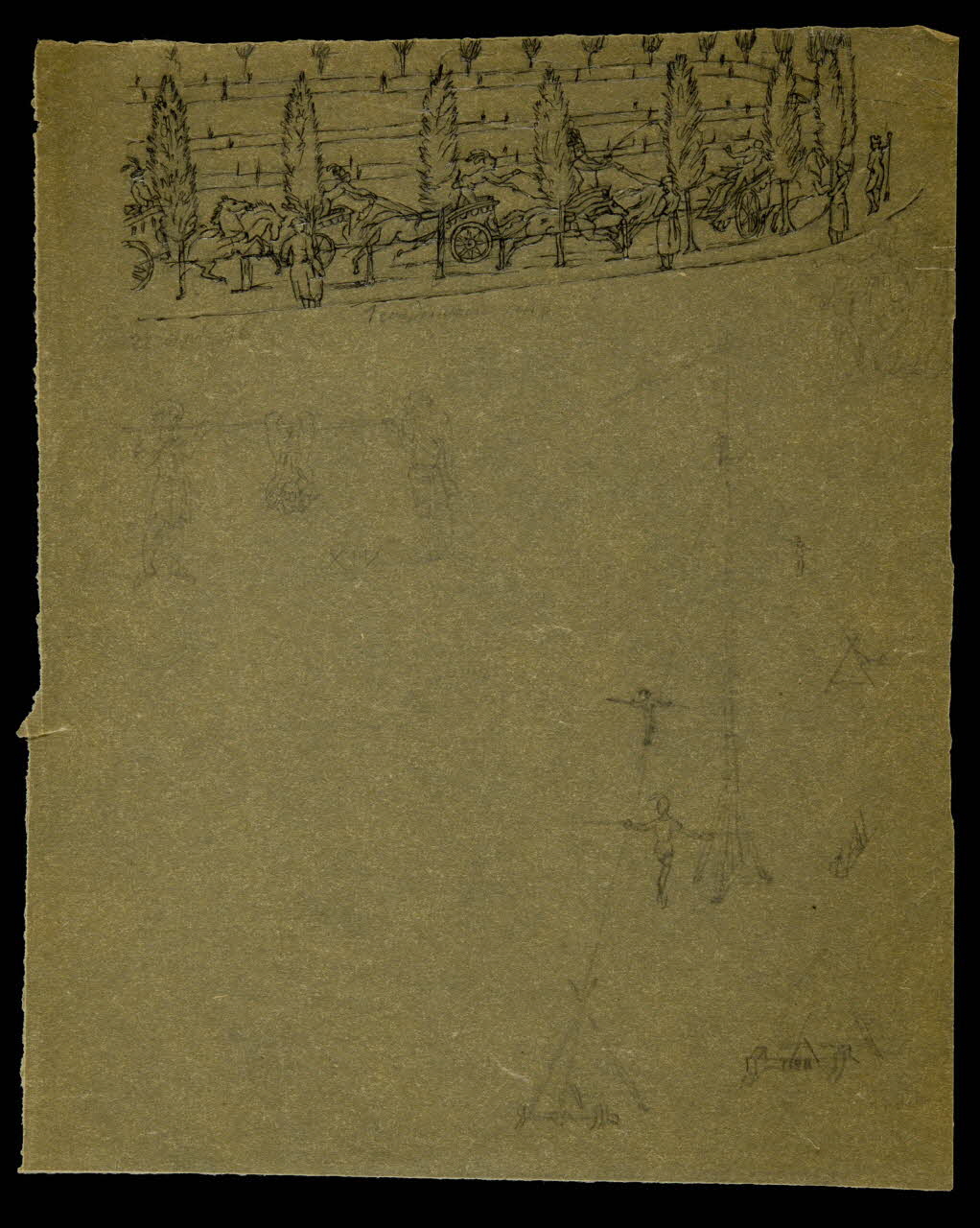 partie d'un ensemble de dessins Course de chevaux et équilibristes 1968.102.5004 Photo Mucem