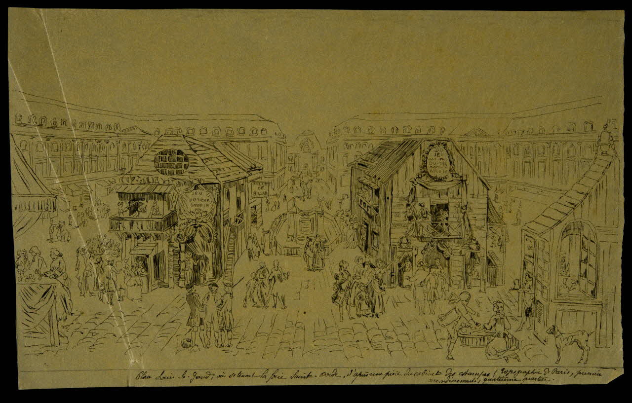 partie d'un ensemble de dessins Place Louis-le-Grand, ou se tenait la foire Saint Orde 1968.102.5005 Photo Mucem
