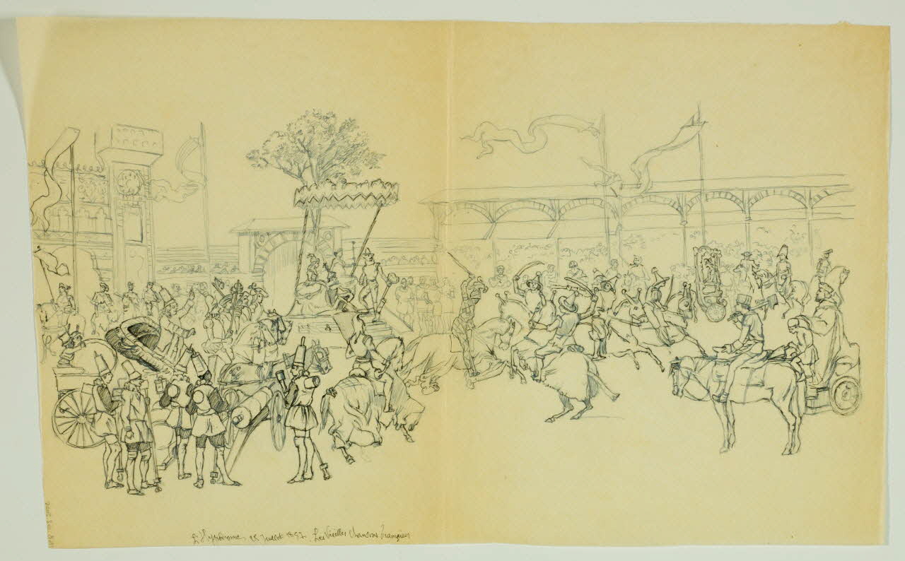 partie d'un ensemble de dessins L'Hypodrome 25 Juillet 1857. Les Vieilles Chansons Françaises 1968.102.5006 Photo Mucem