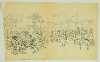 partie d'un ensemble de dessins L'Hypodrome 25 Juillet 1857. Les Vieilles Chansons Françaises 1968.102.5006 Photo Mucem