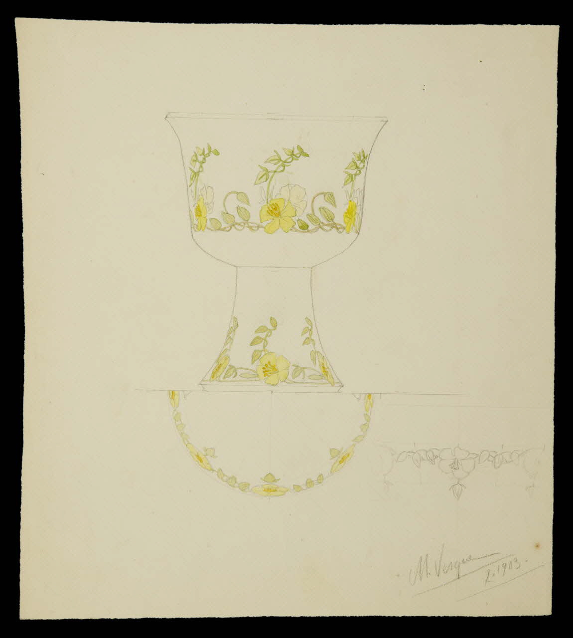 partie d'un ensemble de dessins Vase à décor de fleurs 1968.102.5042 Photo Mucem