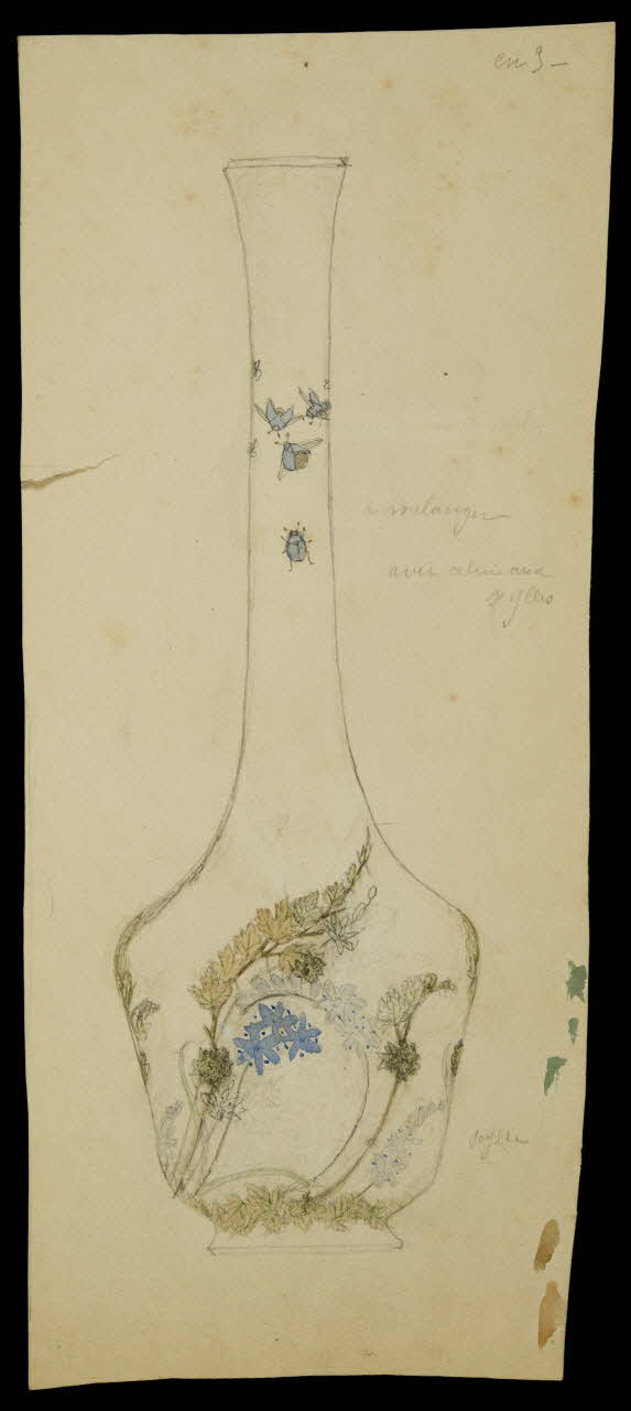 partie d'un ensemble de dessins Vase avec décor de motifs végétaux et insectes 1968.102.5055 Photo Mucem