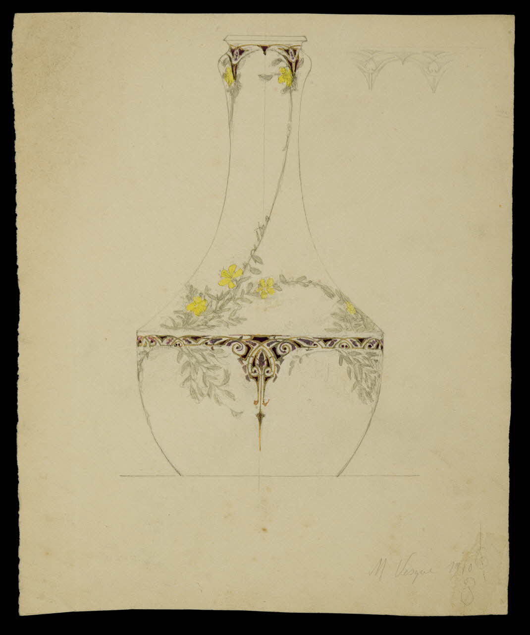 partie d'un ensemble de dessins Vases à décor végétal 1968.102.5066 Photo Mucem