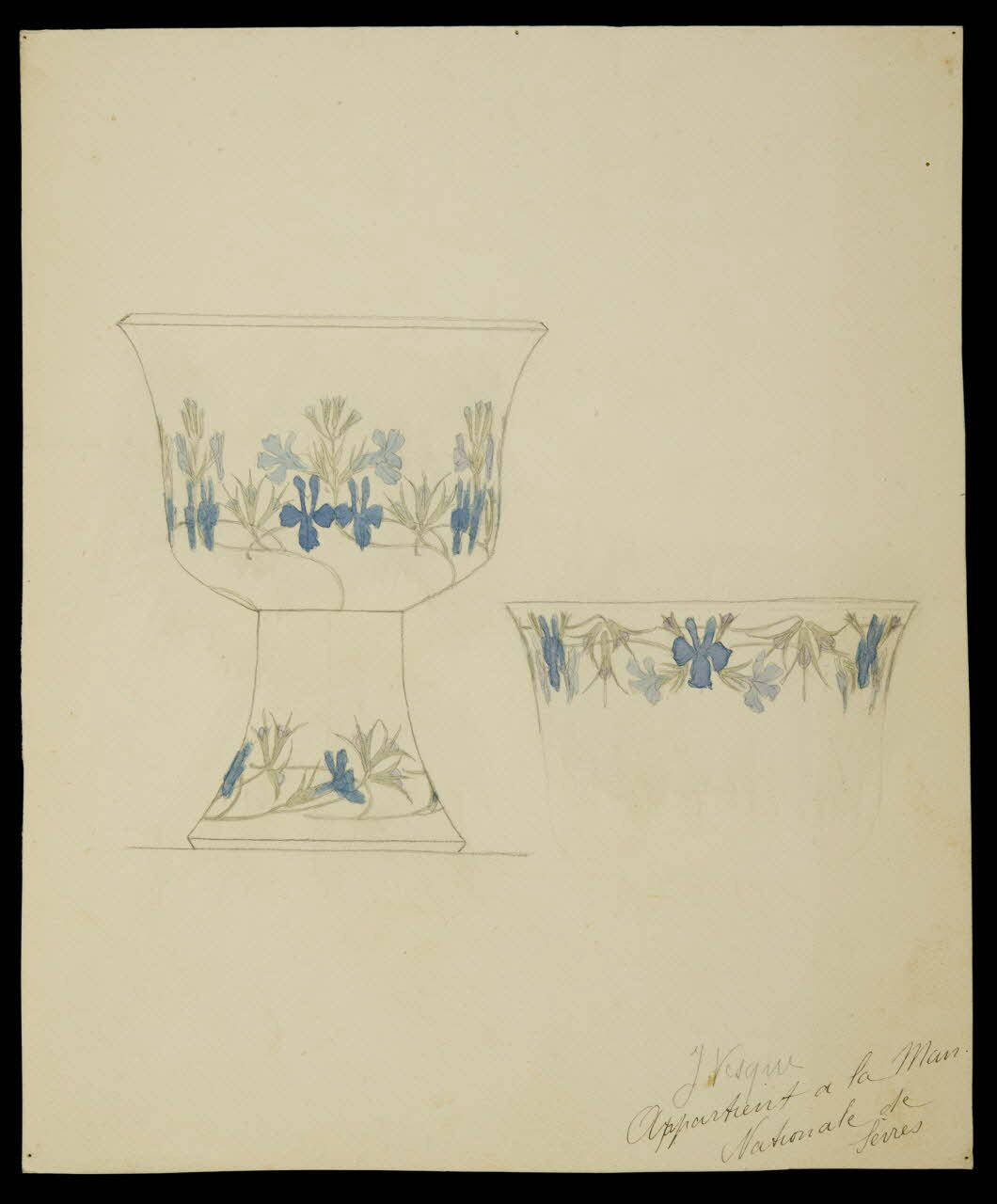 partie d'un ensemble de dessins Vase à décor de fleurs 1968.102.5088 Photo Mucem