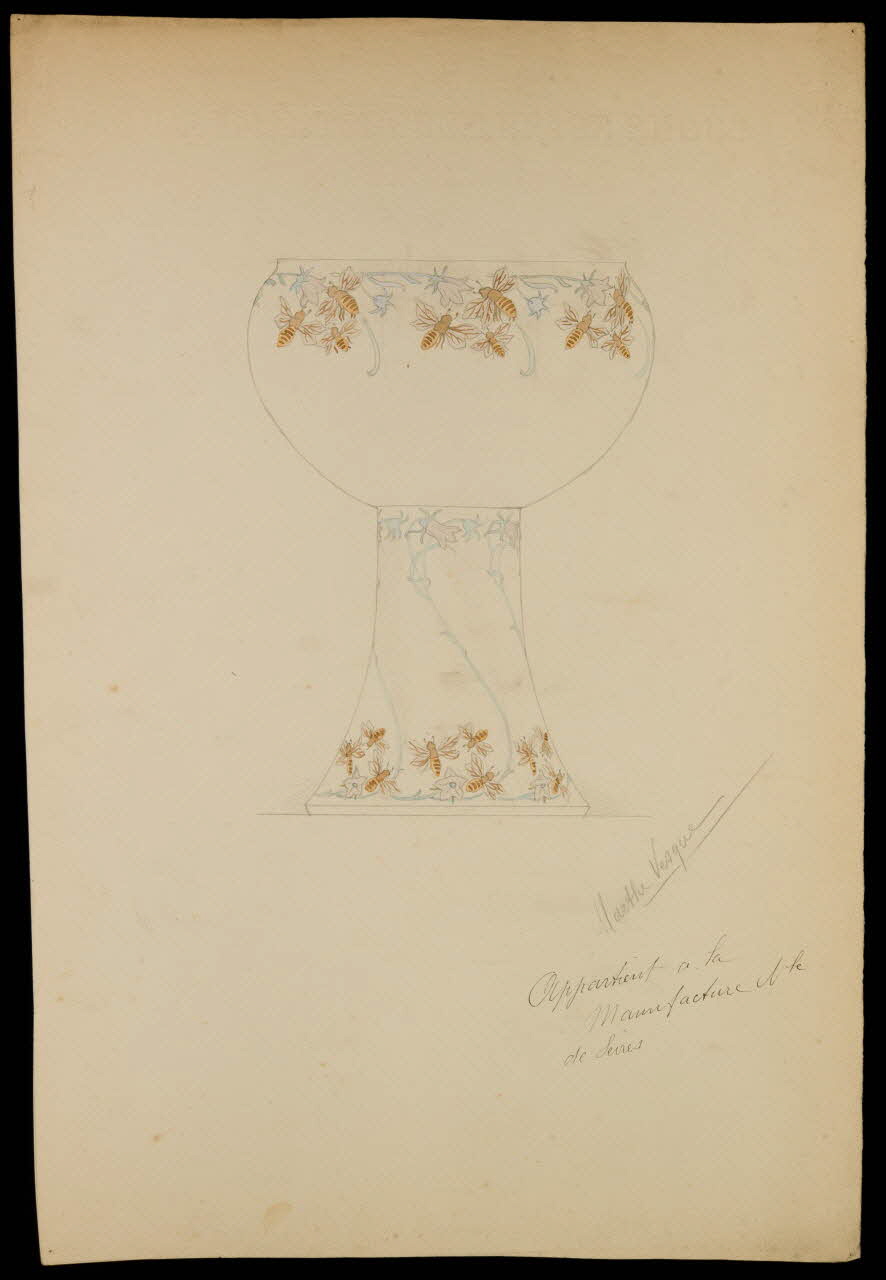 partie d'un ensemble de dessins Vase à décor de fleurs et d'abeilles 1968.102.5100 Photo Mucem