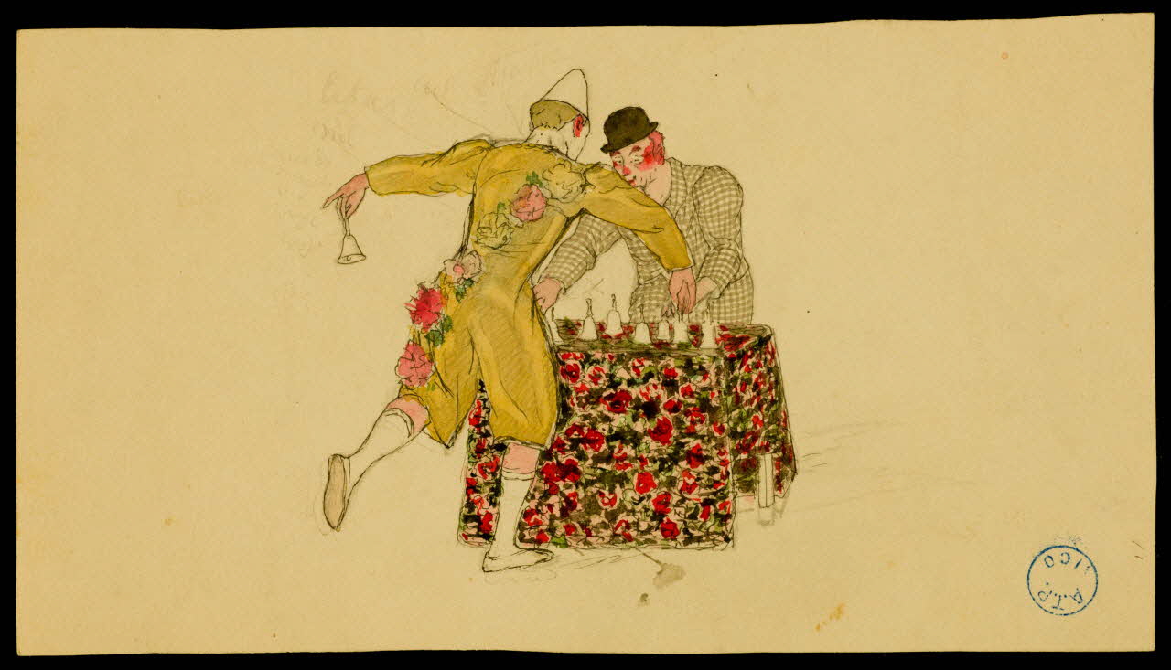 partie d'un ensemble de dessins Clowns posant des clochettes sur une table 1968.102.517 Photo Mucem