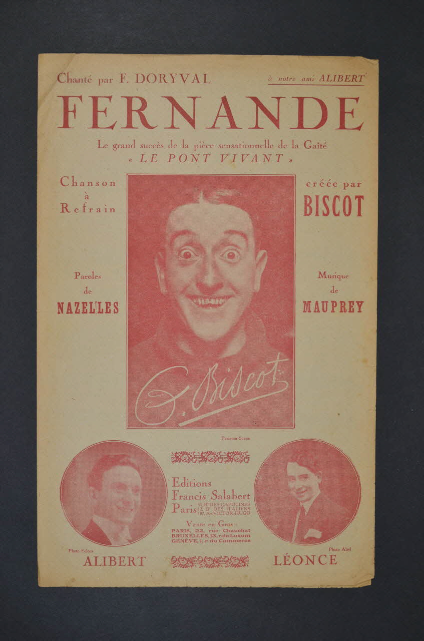 André Mauprey ; René Nazelles ; G. Biscot ; Henri Alibert ; Léonce ; Francis F. Salabert chanson petit format Île-de-France, France 1922 1966.158.230 Photo Mucem