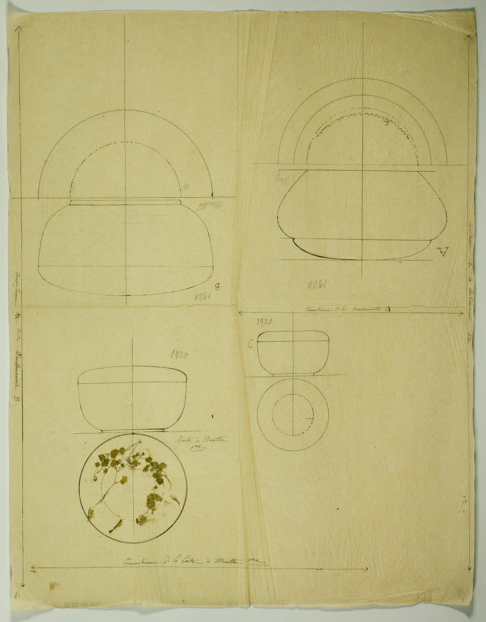 partie d'un ensemble de dessins Boite à menthe  Circonfèrence de la boite à Menthe 1ere  Circonférence de la bonbonnière 1968.102.5272 Photo Mucem