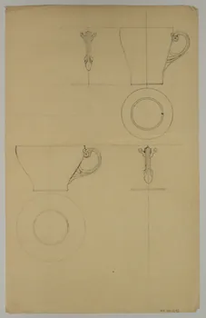 partie d'un ensemble de dessins Croquis de tasse et soucoupe 1968.102.5282 Photo Mucem