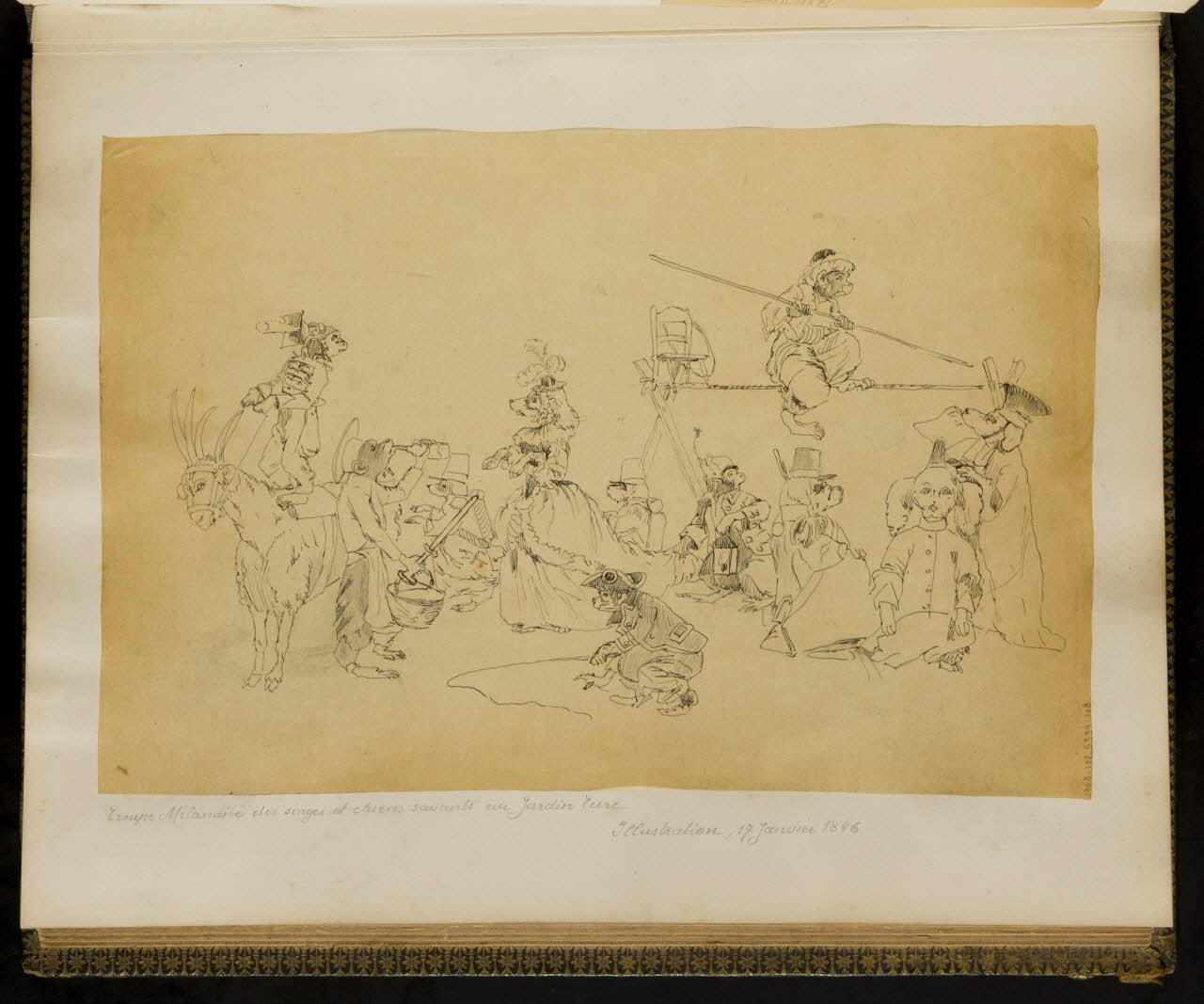 partie d'un ensemble de dessins Troupe Milanaise des singes et chiens savants au Jardin Turc 1968.102.5339.108 Photo Mucem