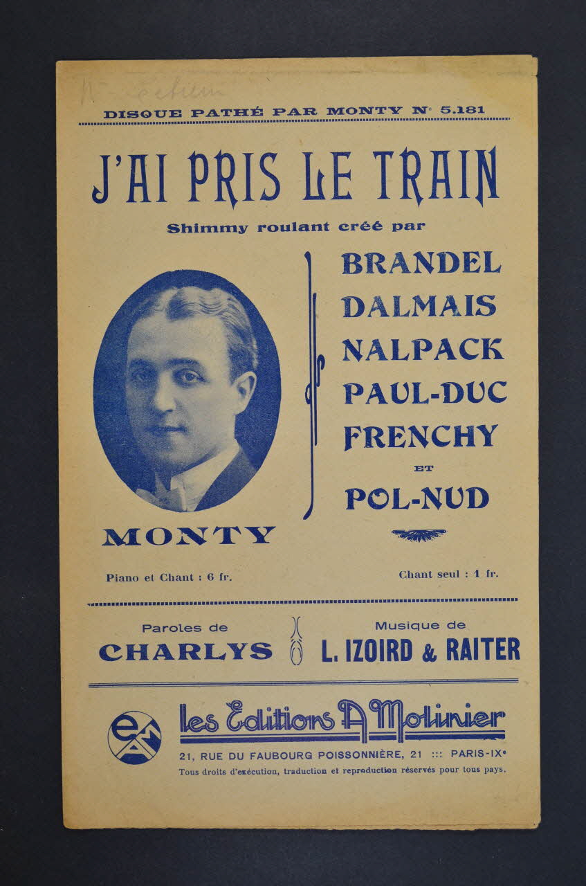 Charlys ; Louis Izoird ; Monty ; A. Molinier partition de musique petit format 1923 1965.160.37 Photo Mucem