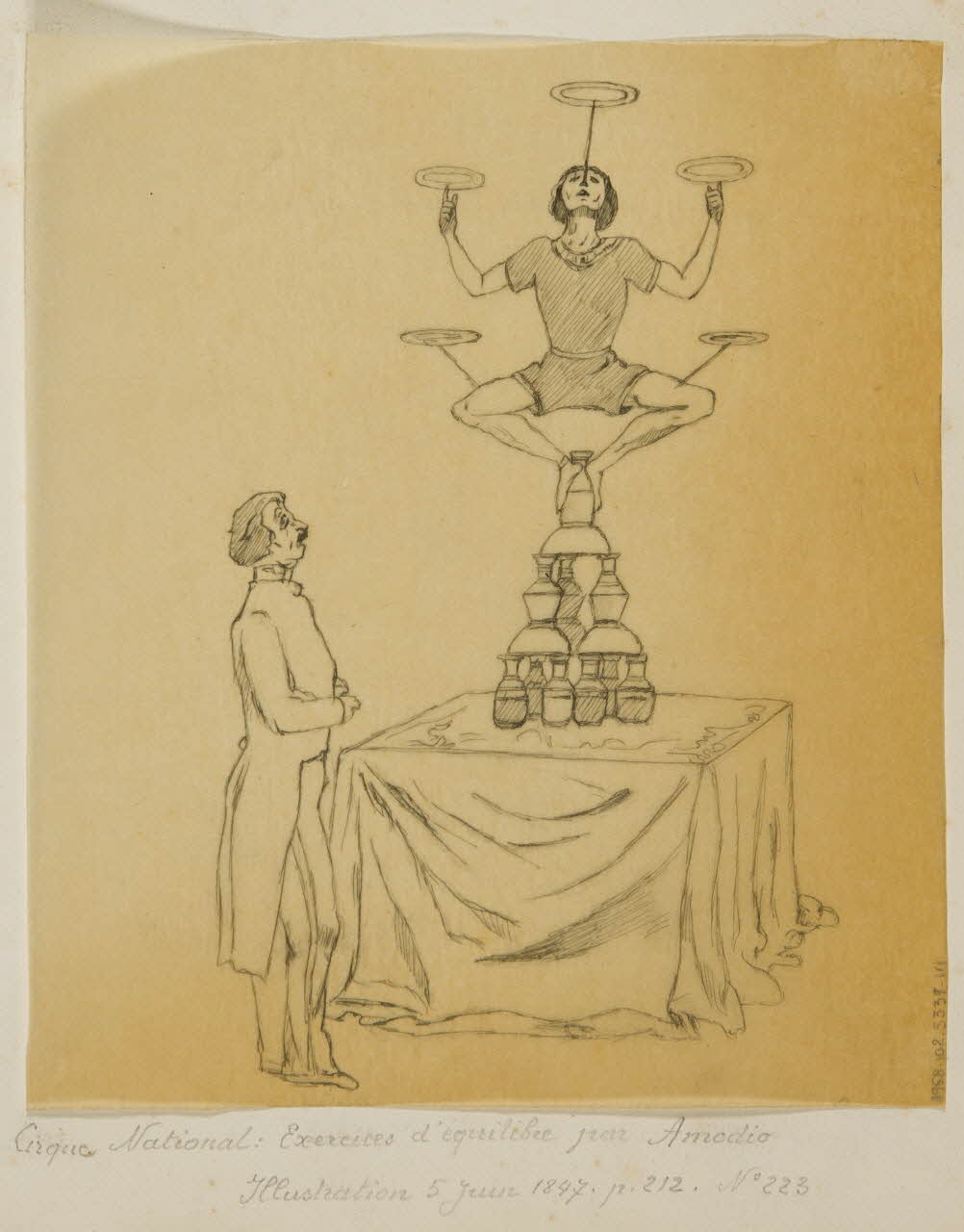 partie d'un ensemble de dessins Cirque National : Exercices d'équilibre par Amodio 1968.102.5339.111 Photo Mucem