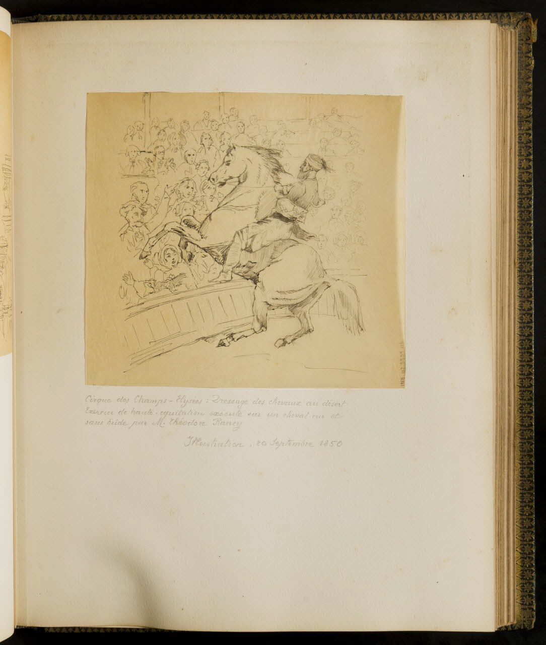 partie d'un ensemble de dessins Cirque des Champs-Elysées : Dressage des chevaux au désert 1968.102.5339.115 Photo Mucem