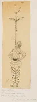 partie d'un ensemble de dessins Cirque Napoléon :  La chasse aux oiseaux  par le brésilien Carveilho 1968.102.5339.125 Photo Mucem