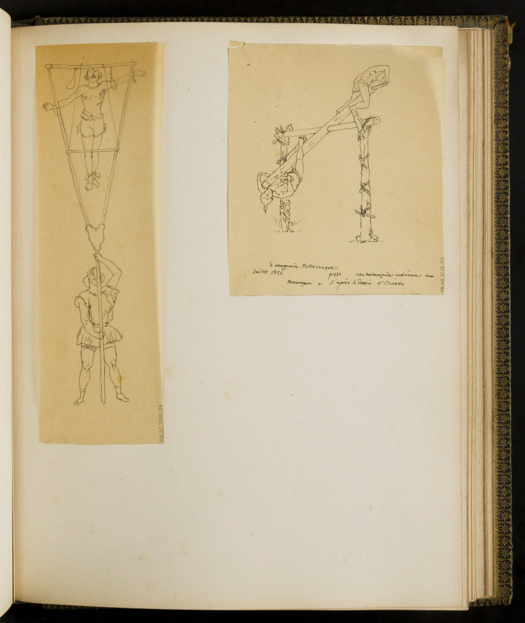 partie d'un ensemble de dessins une balançoire indienne au  nicaragua, d'après un dessin d'Oviedo 1968.102.5339.129 Photo Mucem