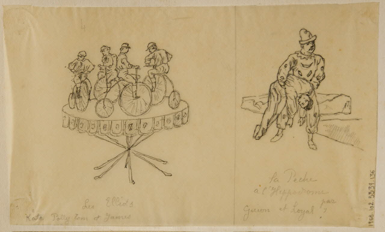 partie d'un ensemble de dessins Les Elliots  à la Pêche  à l'Hippodrome 1968.102.5339.136 Photo Mucem