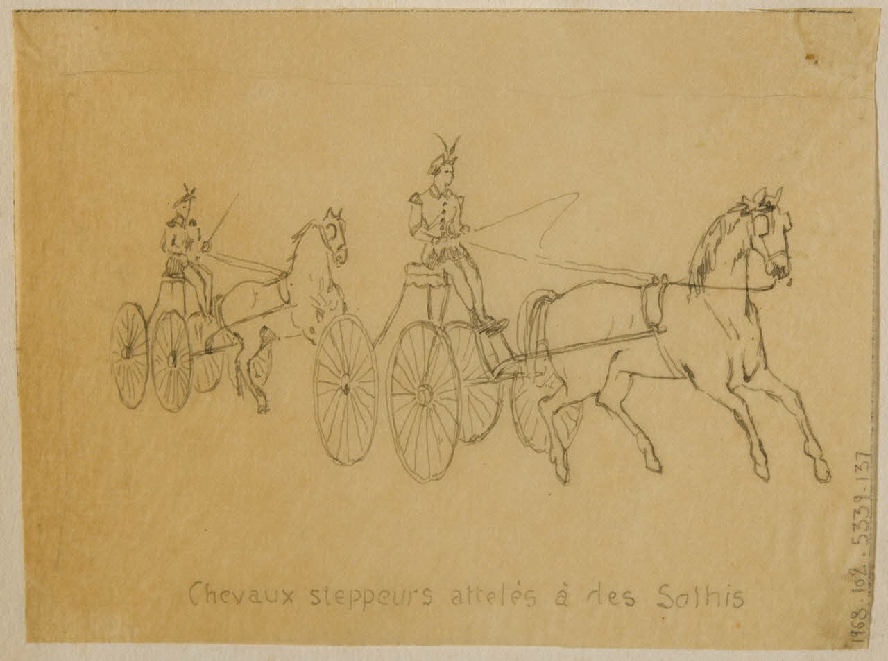 partie d'un ensemble de dessins Chevaux Steppeurs attelés à des Solhis 1968.102.5339.137 Photo Mucem
