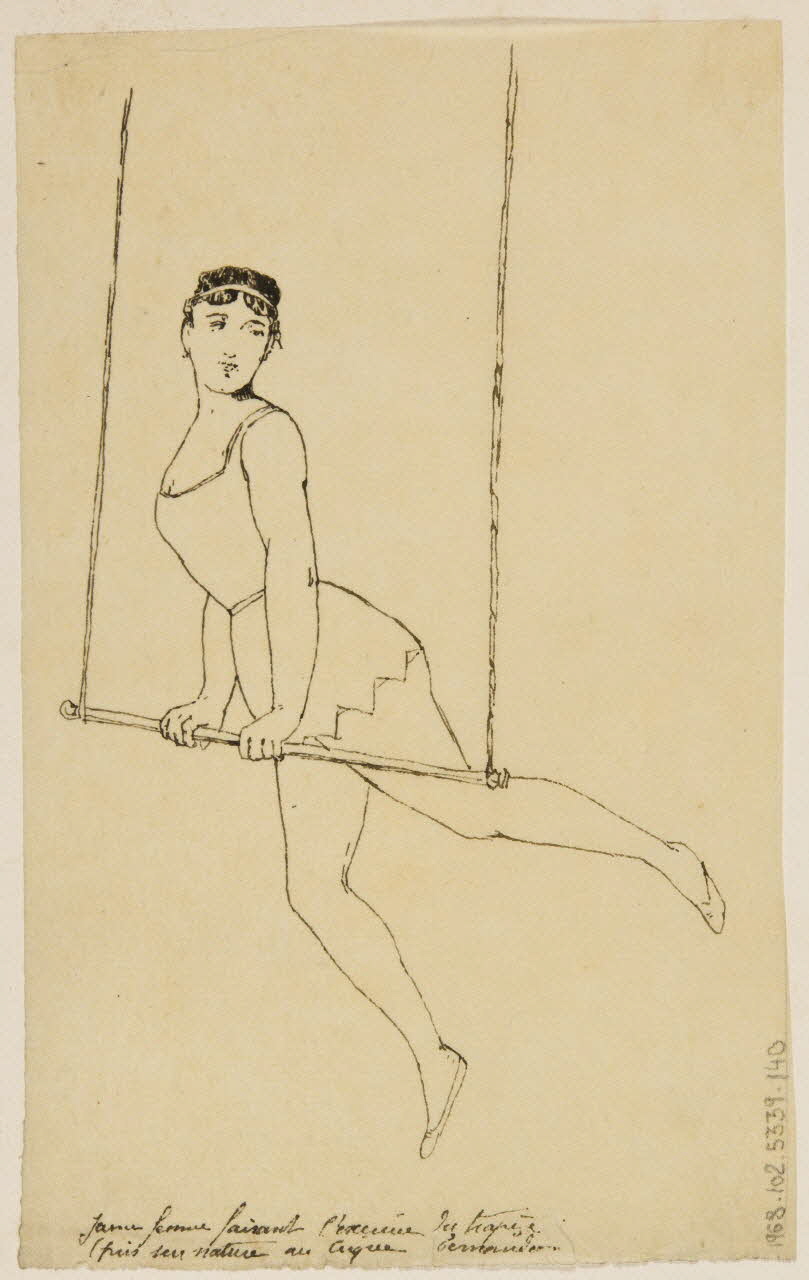 partie d'un ensemble de dessins Jeune femme faisant l'exercice du trapèze 1968.102.5339.140 Photo Mucem