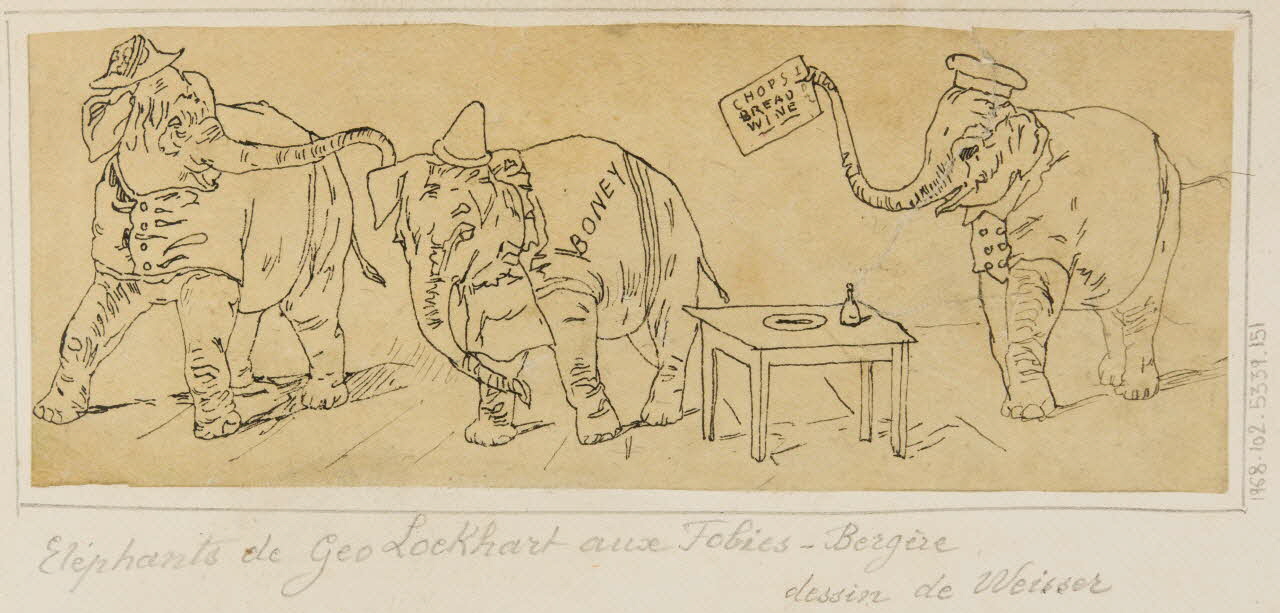 partie d'un ensemble de dessins Eléphants de Géo Lockhart aux Folies-Bergère 1968.102.5339.151 Photo Mucem