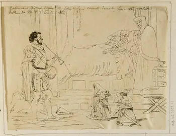 partie d'un ensemble de dessins Bohémiens faisant danser de petits cochons savants devant Louis XI malade 1968.102.5339.17 Photo Mucem