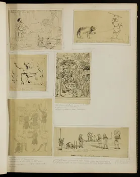 partie d'un ensemble de dessins Bohémiens faisant danser de petits cochons savants devant Louis XI malade 1968.102.5339.17 Photo Mucem