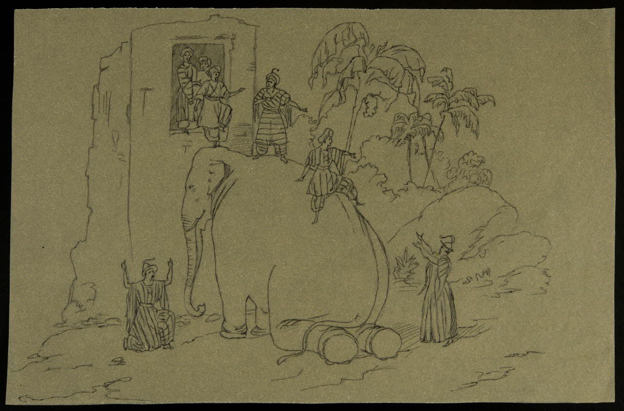 partie d'un ensemble de dessins Indiens autour d'un éléphant 1968.102.5339.177 Photo Mucem