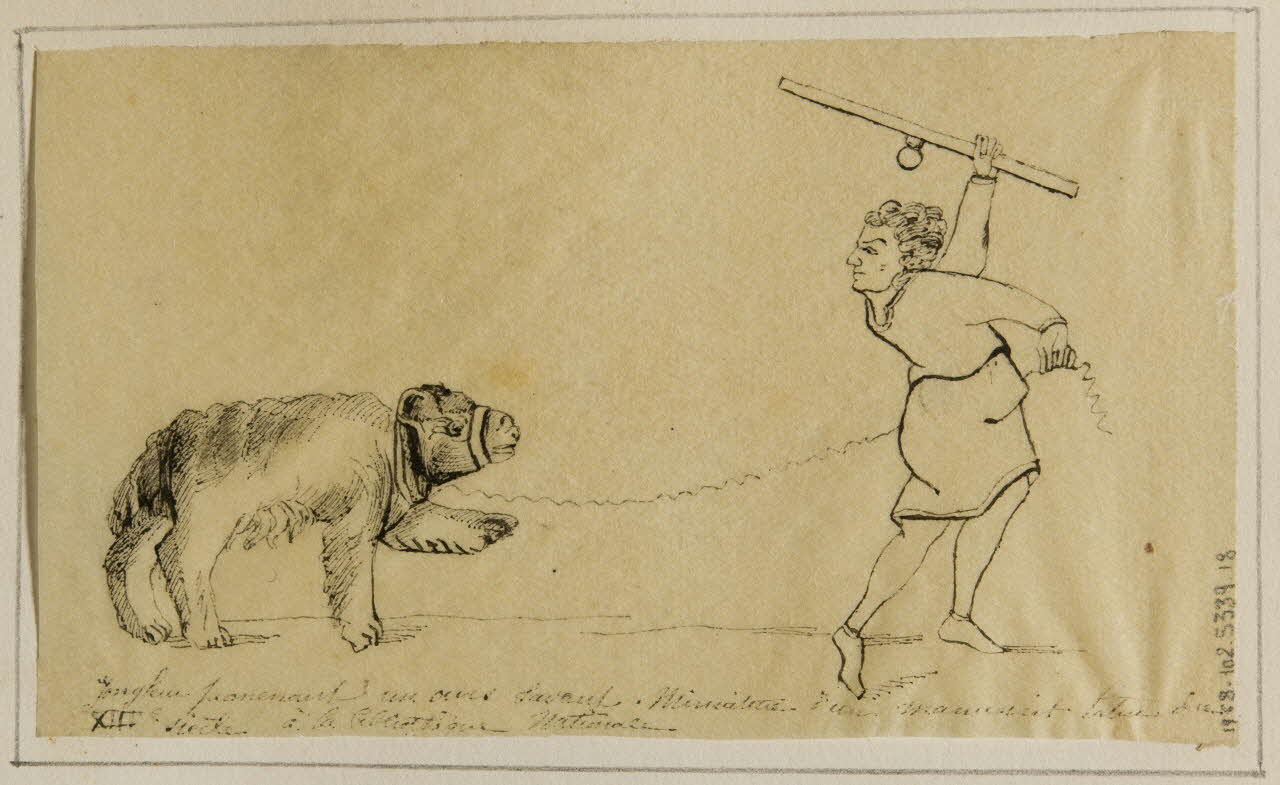 partie d'un ensemble de dessins Jongleur promenant un ours savant 1968.102.5339.18 Photo Mucem