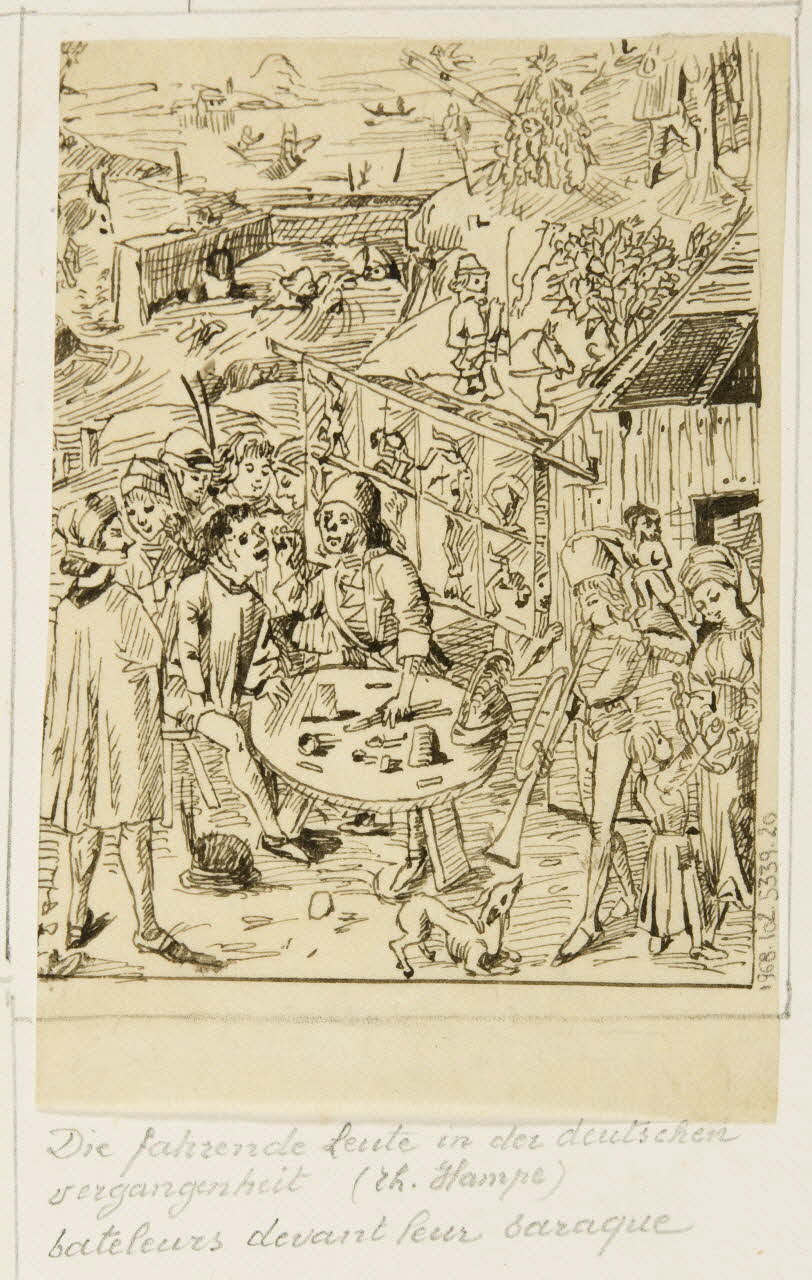 partie d'un ensemble de dessins bateleurs devant leur baraque 1968.102.5339.20 Photo Mucem