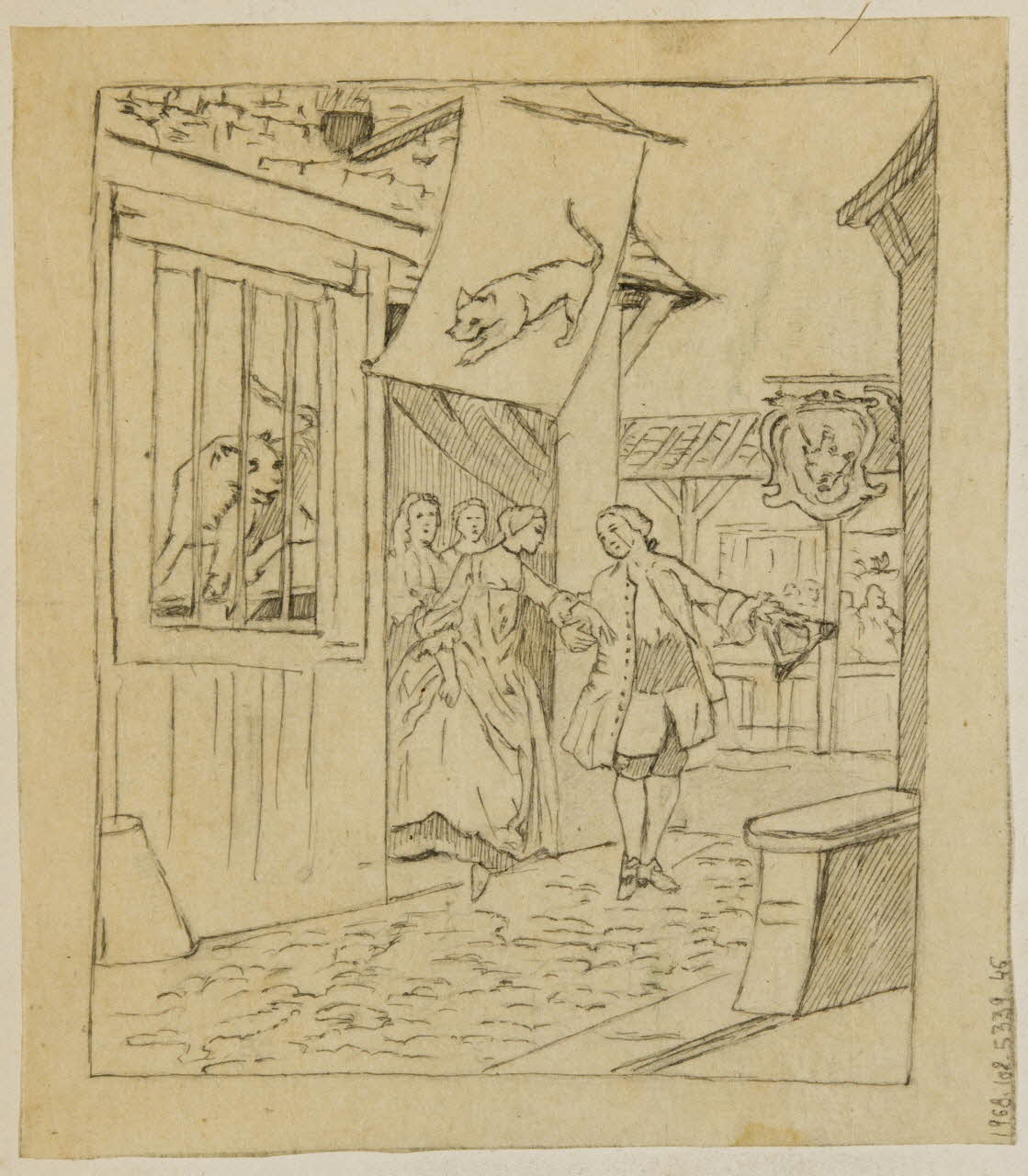 partie d'un ensemble de dessins Homme et femme sur le pas de la porte 1968.102.5339.46 Photo Mucem