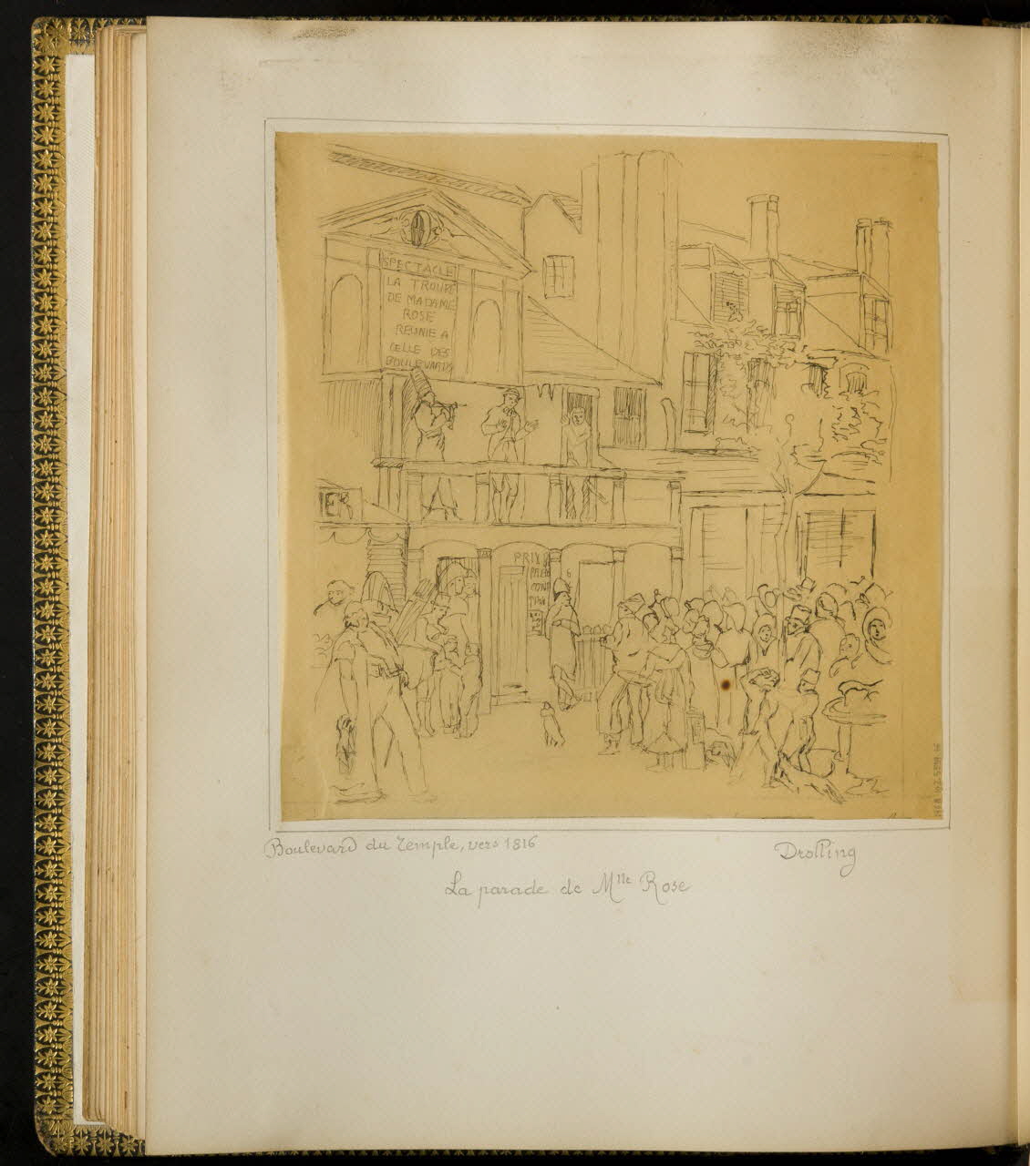 partie d'un ensemble de dessins Boulevard du Temple, vers 1816   La parade de Mlle Rose 1968.102.5339.66 Photo Mucem