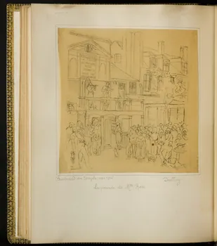partie d'un ensemble de dessins Boulevard du Temple, vers 1816   La parade de Mlle Rose 1968.102.5339.66 Photo Mucem