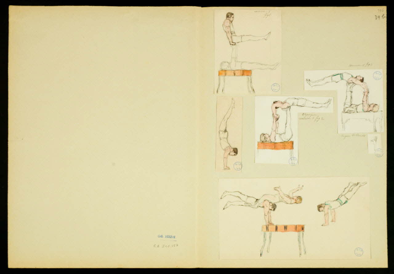 partie d'un ensemble de dessins Numéros de gymnastes et acrobatie sur monocycle 1968.102.5349.11 Photo