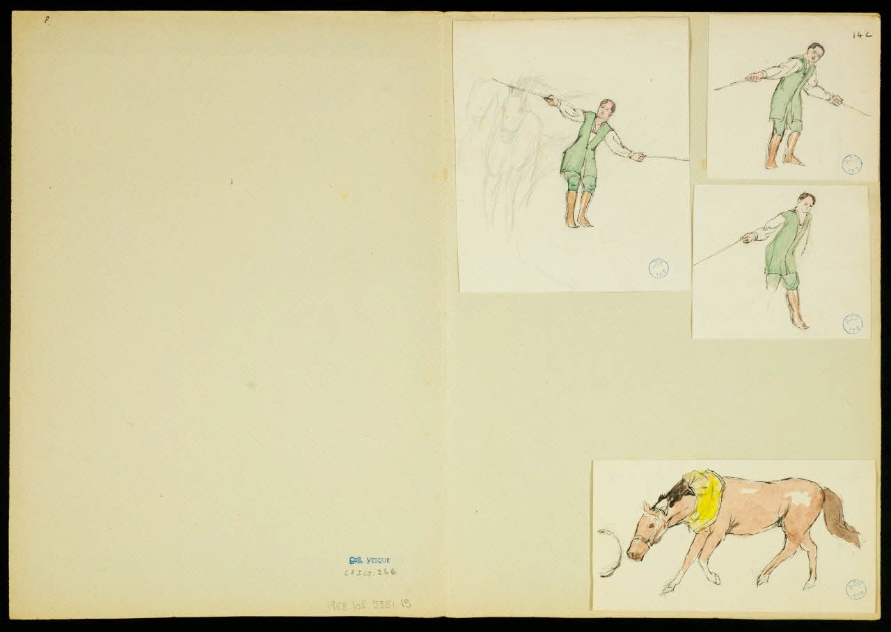 partie d'un ensemble de dessins Numéros d'acrobatie et d'un cheval 1968.102.5351.15 Photo
