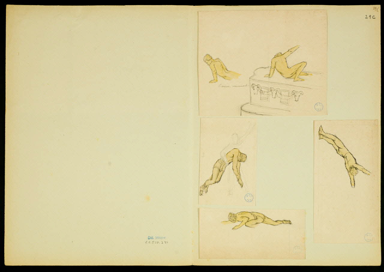 partie d'un ensemble de dessins Numéros d'acrobates et clown avec un cochon et une chèvre 1968.102.5351.21 Photo