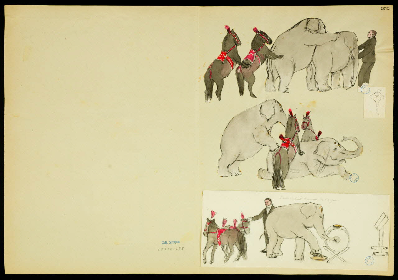 partie d'un ensemble de dessins Numéros de chevaux et d'éléphants et une femme-acrobate 1968.102.5351.25 Photo