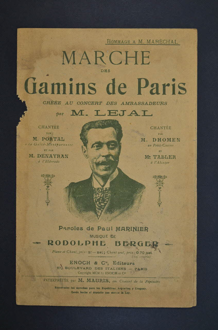 Jacques Messis ; Rodolphe Berger ; M. Lejal ; Victor Lejal ; Enoch & Cie partition de musique petit format 1900 1965.160.44 Photo Mucem