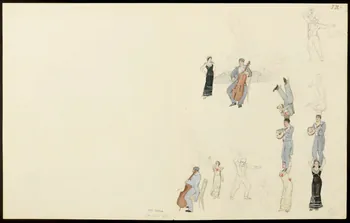 partie d'un ensemble de dessins Numéros d'acrobate-musiciens et dressage d'un cheval 1968.102.5357.16 Photo