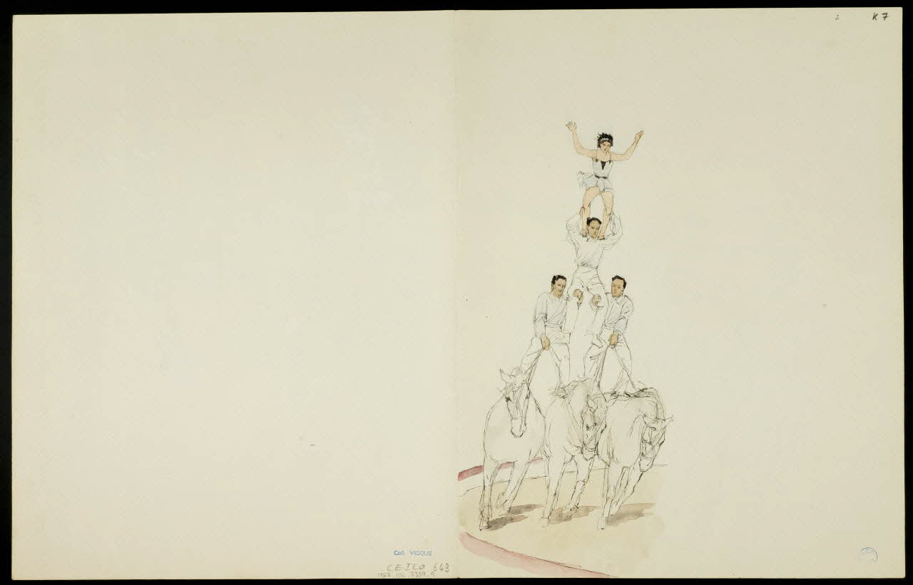 partie d'un ensemble de dessins Numéro de voltige équestre et numéro d'acrobate 1968.102.5359.9 Photo