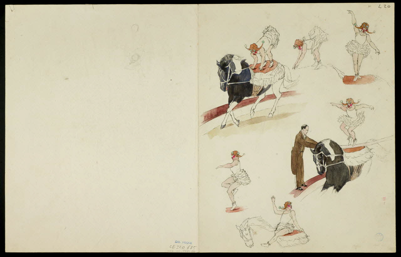 partie d'un ensemble de dessins Numéro de voltige équestre et numéro d'acrobate 1968.102.5360.20 Photo