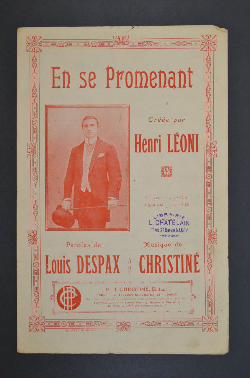 Henri Christiné ; Louis Despax ; Henri Leoni partition de musique petit format 1912 1965.160.49 Photo Mucem