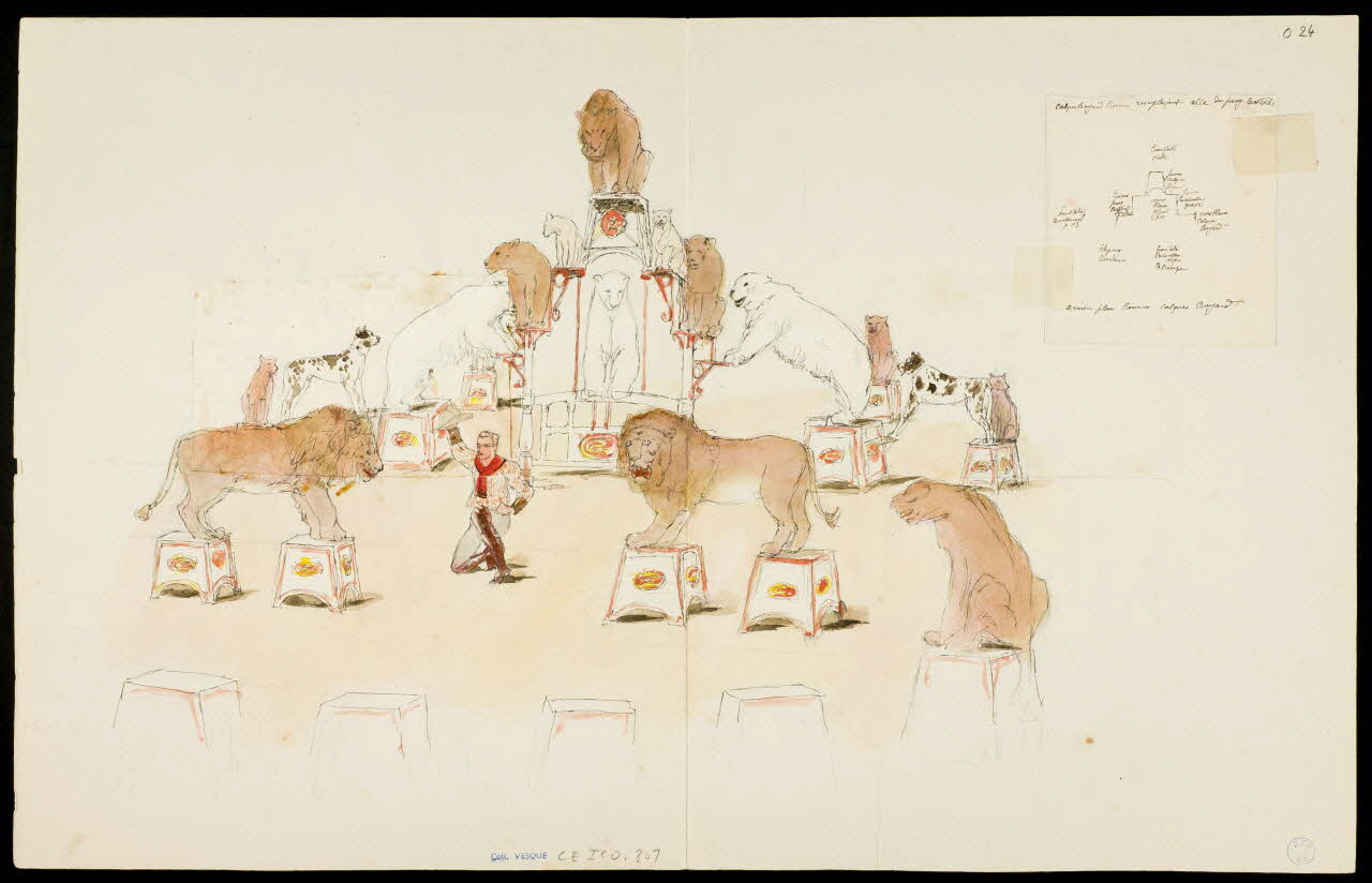 partie d'un ensemble de dessins Dompteur et ses fauves en représentation 1968.102.5363.23 Photo